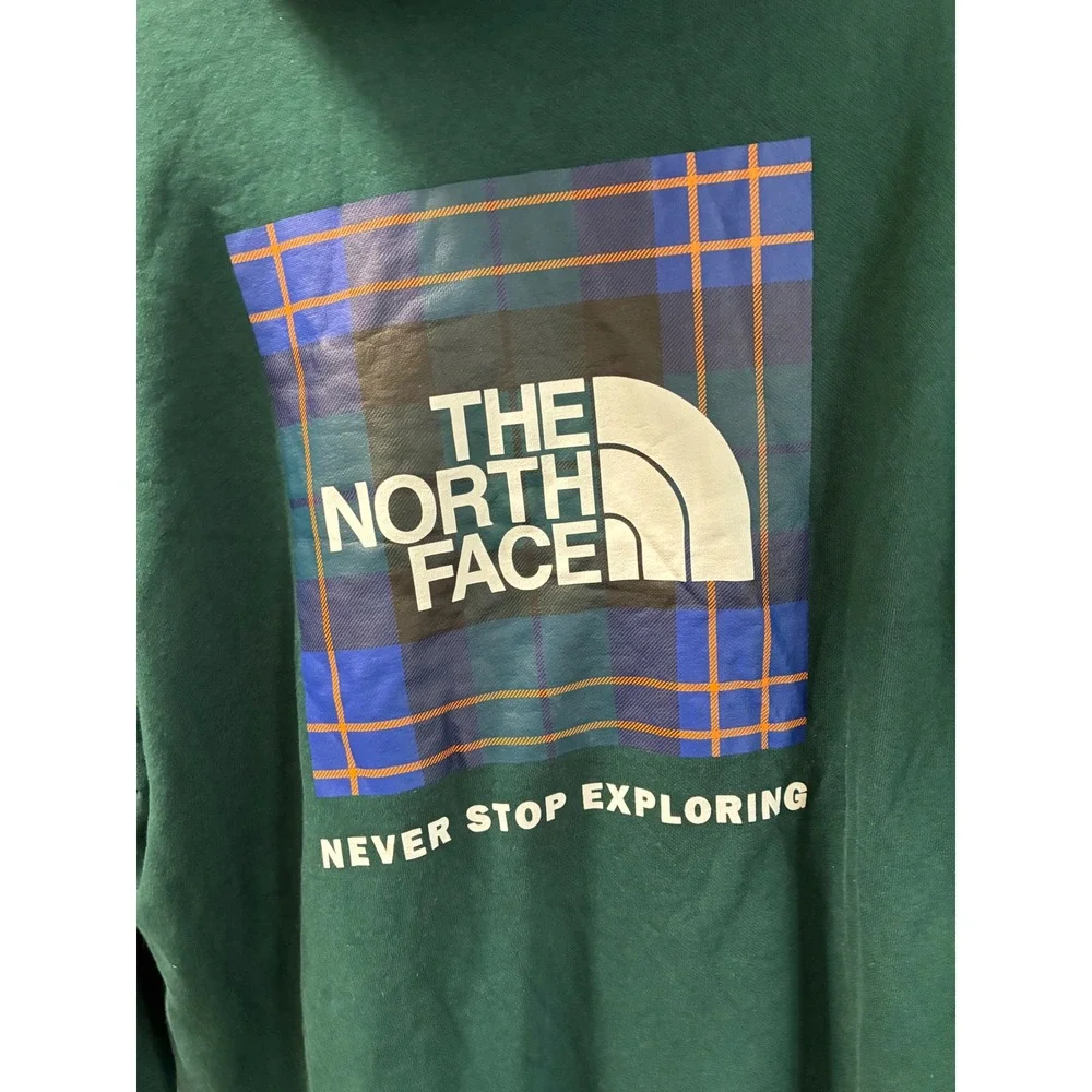 The North‎ Face Mens Forest Green Plaid Box Logo Hoodie Sweatshirt A7ZWH Large
